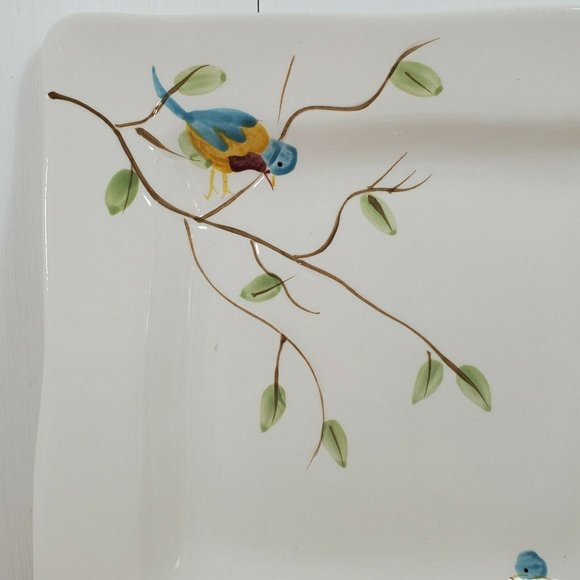 3 Pier1 Robin Square Dinner Plates 10.75" vintage handpainted birds stoneware - Picture 5 of 11
